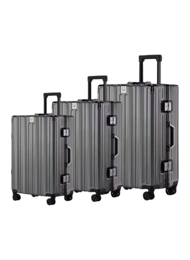 POGAGO Lightweight Aluminum Frame Polycarbonate Hard Case Luggage Set | 3-Piece Trolley Suitcase (20/24/28 Inch) | Silver Checked Luggage with 360° Double Spinner Wheels - Image 1